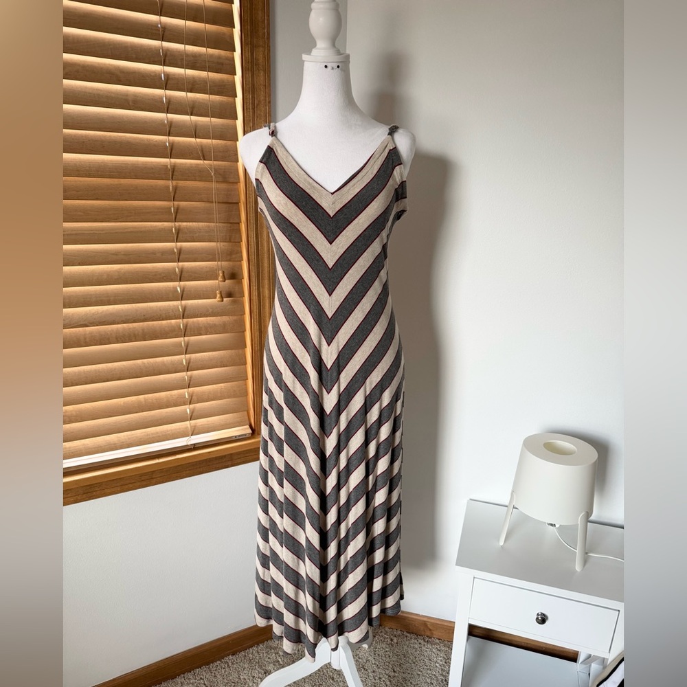 Striped V-Neck Midi Dress